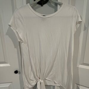 Aqua White Tie-Front Women's Top